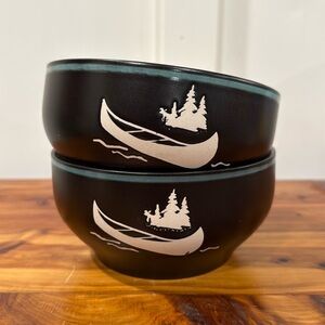 Bass Pro Shops Canoe Tree Water Outdoors Black Soup Cereal Bowls Set of 2